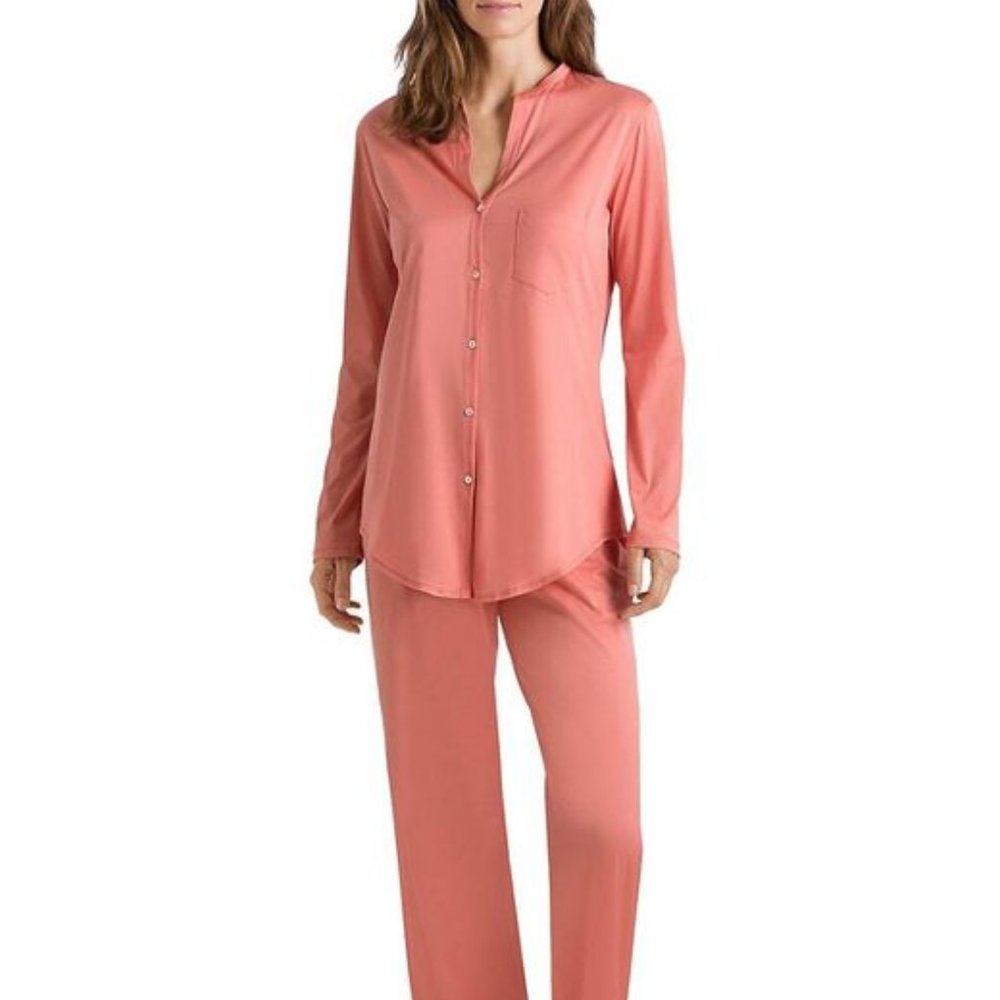 NWT HANRO %100 COTTON DELUXE LONG SLEEVE BUTTON FRONT PAJAMA  L  M  S